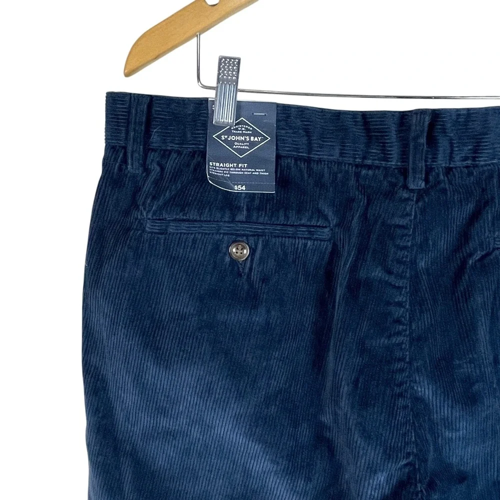 NEW St. Johns Bay Mens Straight Fit Corduroy Pants 36x32 Blue Stretch Flat Front